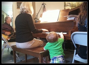 Extra help playing the piano on Sunday morning