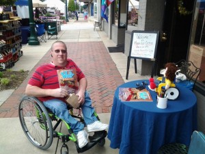Marty Hartman promoting his book, The Adventures of Wally the Wheelchair