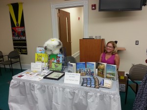 It was a fun day for everyone at the Mooresville Library, including author, Lisa Kline. Louie, the dog in Dicy McCullough's Tired Book Series can be seen on the left.