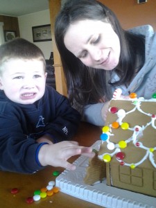 Building a gingerbread house at Aunty Kelly's.