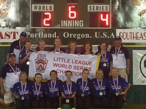 Enjoying the moment as Little League Softball World Champions.