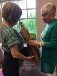 Judy House chatting with Christy Hamrick after class.